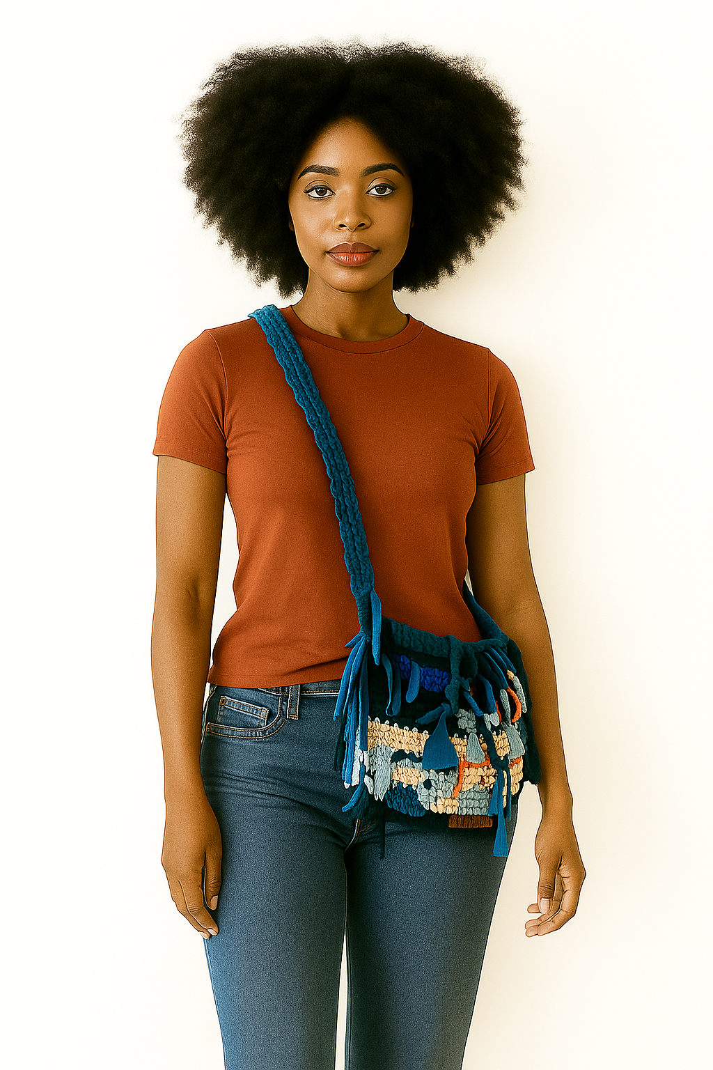 Blue Tones Knit Crossbody Bag