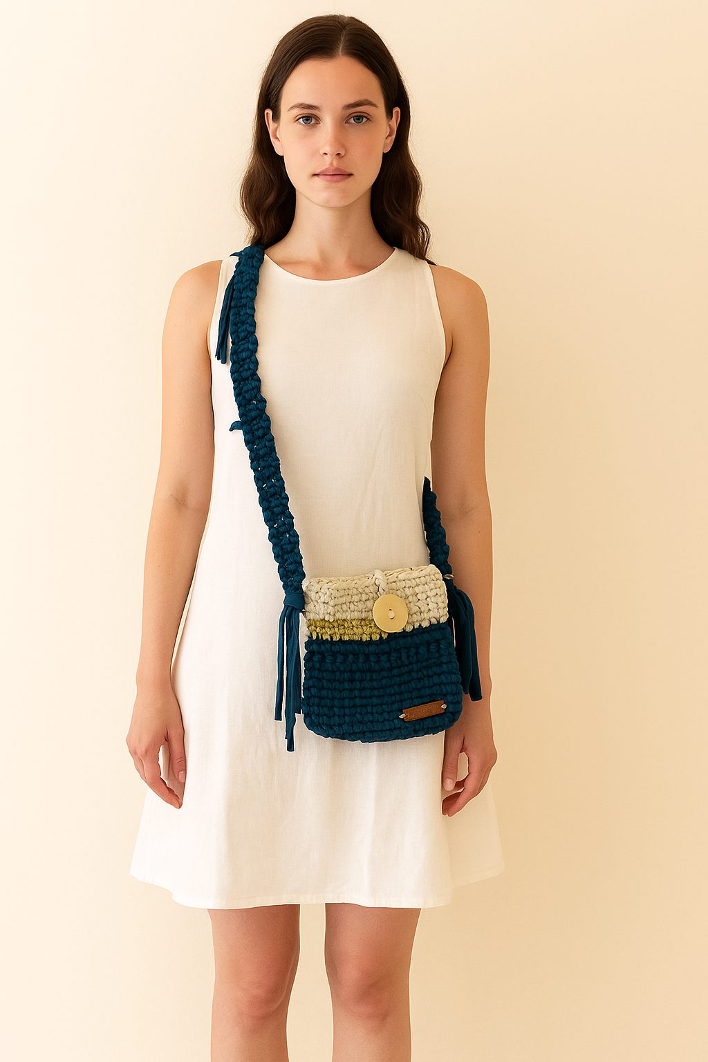 Blue Cross Body Knit Bag